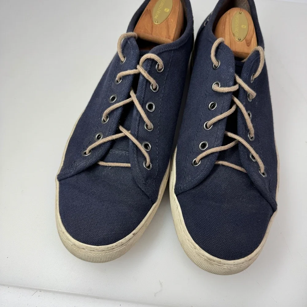 Frye Ludlow Low Top Sneakers Men 11.5 Navy Blue Canvas Leather Laces 3480163